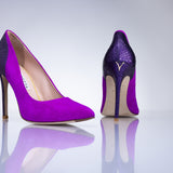 Side profile of the Elandetta Amethyst heel featuring rich purple pink suede and slim stiletto heel.