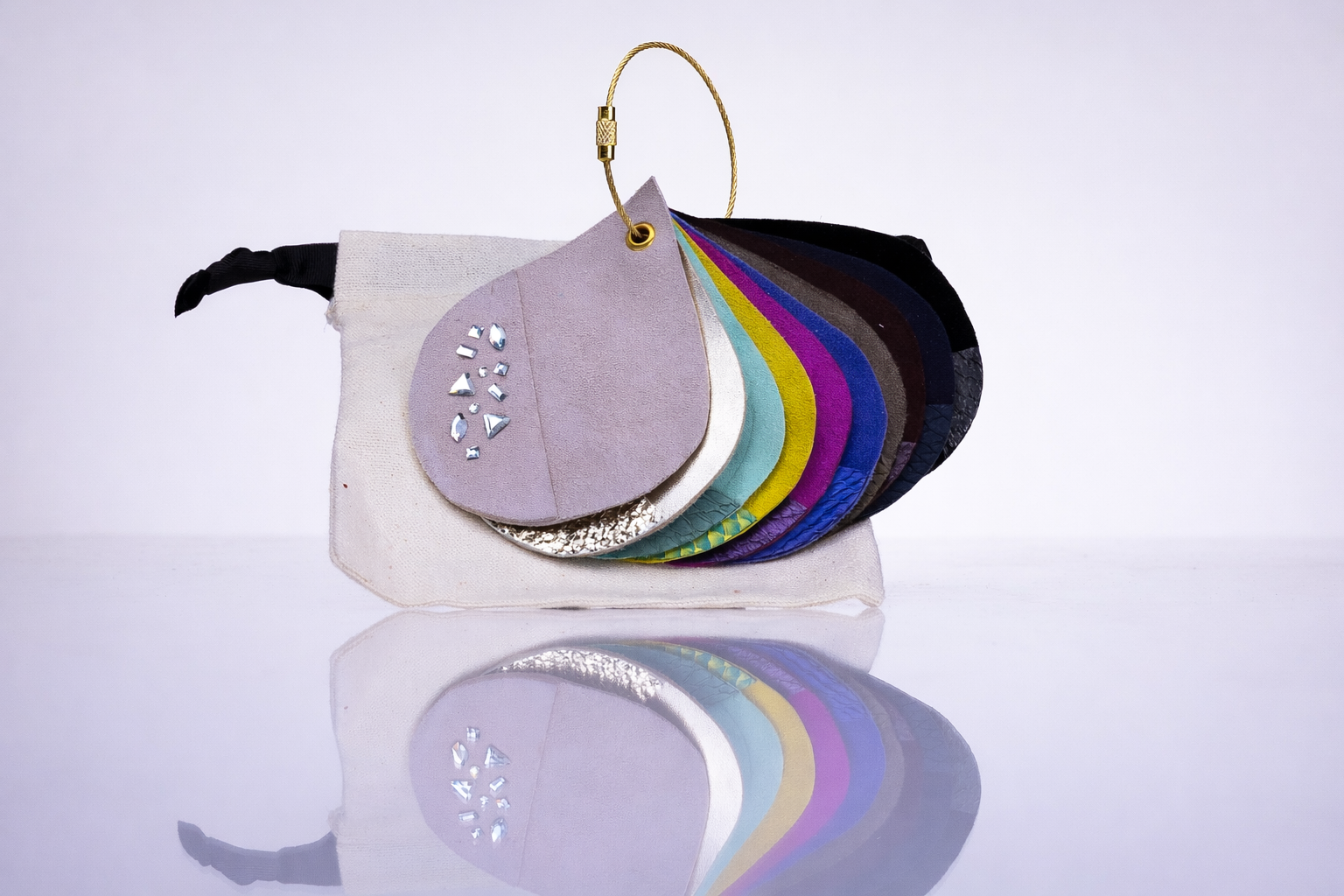 Elandetta luxury shoe swatch book featuring real suede and leather colour swatches designed to help women choose high quality heels online with confidence.