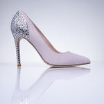 Angled view of Elandetta Heather heels highlighting hand embellished crystal detailing and elegant pointed toe shape.