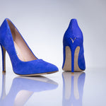 Elandetta Ultraviolet electric blue luxury suede heel showing sculpted stiletto heel and rich electric blue finish.